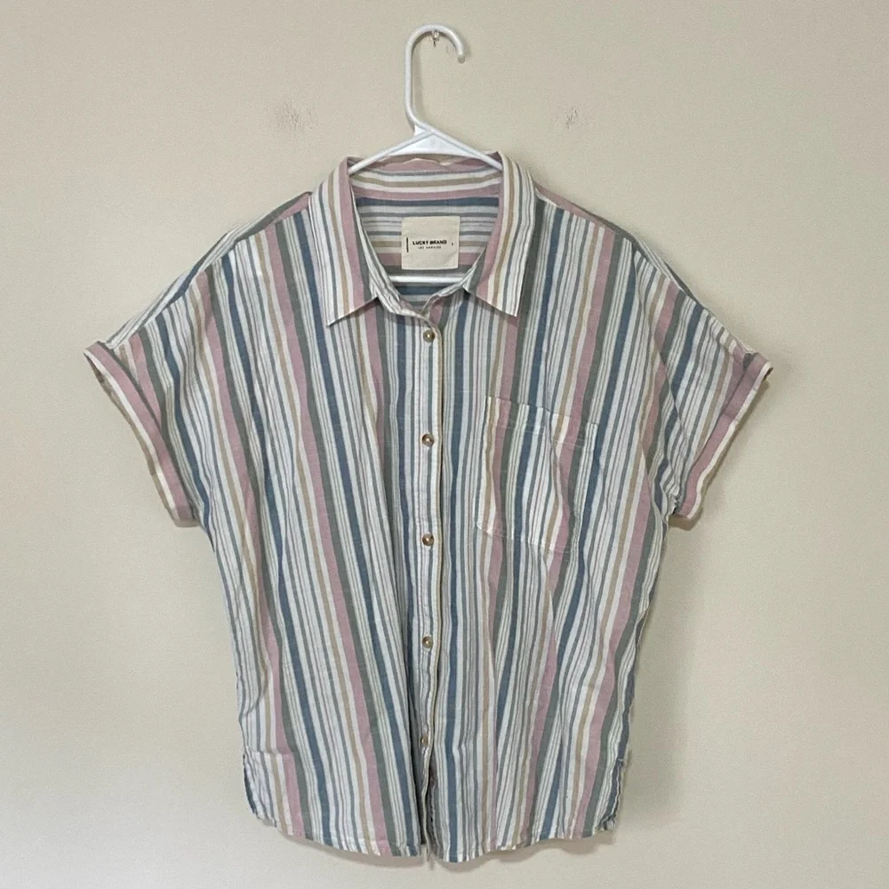 Lucky Brand Women's Pastel Striped Button Down Workwear Shirt Size Large - Picture 4 of 8